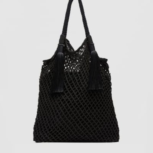 Zara Sold Out Net Bag Tote with Tassels` - Picture 5 of 5
